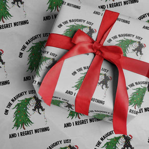 Funny Black Cat Christmas Wrapping Paper Roll On the Naughty List And I Regret Nothing TS14 White Print Your Wear