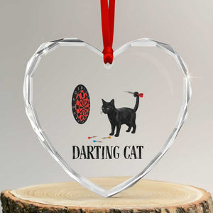 Funny Black Cat Darts Player Heart Crystal Glass Ornament Darting Cat Dartist Gift TS12 Transparent Glass 3'' Heart Print Your Wear