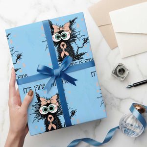 Funny Black Cat Endometrial Cancer Awareness Wrapping Paper Roll Its Fine Im Fine Everything Is Fine