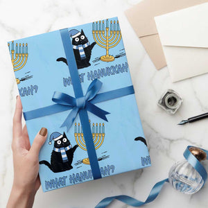 Funny Black Cat Hanukkah Chanukah Wrapping Paper Roll TS14 Light Blue Print Your Wear