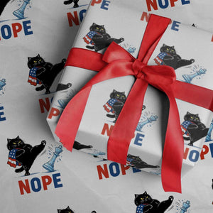 Funny Black Cat Kicks The Icy Chess Piece Nope Wrapping Paper Roll TS12 White Print Your Wear