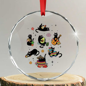 Funny Black Cat Lover Cinco De Mayo Crystal Glass Ornament Mexican Fiesta Gift TS12 Transparent Glass 3'' Circle Print Your Wear