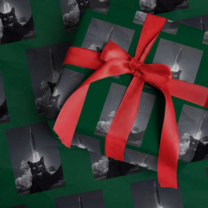 Funny Black Cat Selfie Wrapping Paper Roll Back To The Moon Mission 2026 TS14 Green Print Your Wear