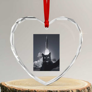 Funny Black Cat Selfie Heart Crystal Glass Ornament Back To The Moon Mission 2026 TS14 Transparent Glass 3'' Heart Print Your Wear