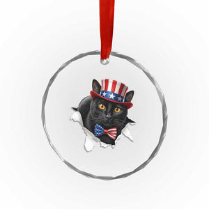 Funny Black Cat With Uncle Sam Hat Crystal Glass Ornament Patriotic Pet Lover