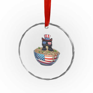 Funny Black Cats Eat Ramen Crystal Glass Ornament American Flag 4th Of July