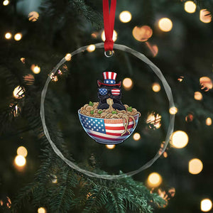 Funny Black Cats Eat Ramen Crystal Glass Ornament American Flag 4th Of July
