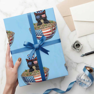 Funny Black Cats Eat Ramen Wrapping Paper Roll American Flag 4th Of July