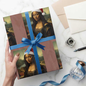 Funny Black Christmas Wrapping Paper Roll Vintage Mona Lisa Afro Santa Da Vinci Xmas TS10 Mocha Print Your Wear