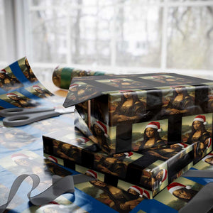Funny Black Christmas Wrapping Paper Roll Vintage Mona Lisa Afro Santa Da Vinci Xmas TS10 Black Print Your Wear