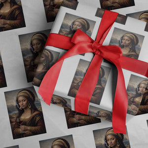 Funny Black Mona Lisa Wrapping Paper Roll Melanin Queen Black History Month TS12 White Print Your Wear