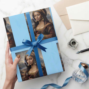 Funny Black Mona Lisa Wrapping Paper Roll Melanin Queen Black History Month TS12 Light Blue Print Your Wear