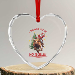 Funny Black Santa Bull Riding Christmas Heart Crystal Glass Ornament I Deliver Gifts No Bull TS12 Transparent Glass 3'' Heart Print Your Wear