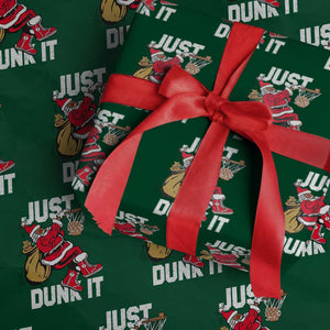 Funny Black Santa Christmas Basketball Wrapping Paper Roll Just Dunk It Xmas Sport TS11 Green Print Your Wear