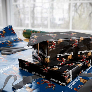 Funny Black Santa Christmas Basketball Wrapping Paper Roll Out Here Ballin Xmas Santa Sport TS11 Black Print Your Wear