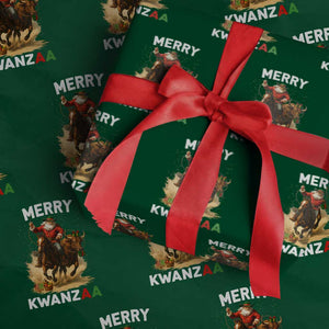Funny Black Santa Cowboy Wrapping Paper Roll Merry Kwanzaa Cultural Pride Gift TS12 Green Print Your Wear