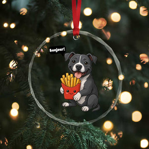 Funny Bonjour French Fries Crystal Glass Ornament Pitbull Dog Gift TS12 Print Your Wear