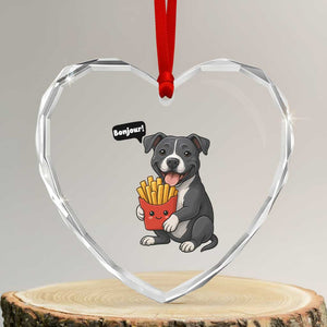 Funny Bonjour French Fries Heart Crystal Glass Ornament Pitbull Dog Gift TS12 Transparent Glass 3'' Heart Print Your Wear