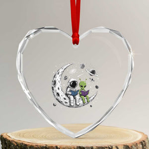 Funny Bookworm In Space Heart Crystal Glass Ornament Cute Astronaut And Alien Reading TS12 Transparent Glass 3'' Heart Print Your Wear