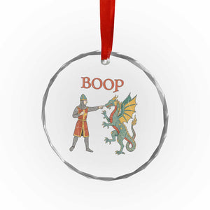 Funny Boop Medieval Knight Poking Dragon Graphic Crystal Glass Ornament Vintage Renaissance Faire Fantasy Meme