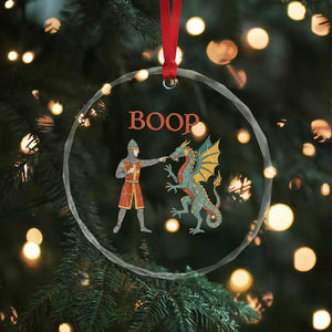Funny Boop Medieval Knight Poking Dragon Graphic Crystal Glass Ornament Vintage Renaissance Faire Fantasy Meme