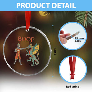 Funny Boop Medieval Knight Poking Dragon Graphic Crystal Glass Ornament Vintage Renaissance Faire Fantasy Meme