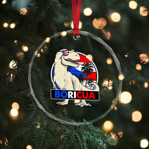 Funny Boricua Dinosaur Dino Puerto Rican Flag Hispanic Heritage Crystal Glass Ornament TS11 Print Your Wear