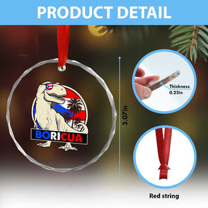 Funny Boricua Dinosaur Dino Puerto Rican Flag Hispanic Heritage Crystal Glass Ornament TS11 Print Your Wear