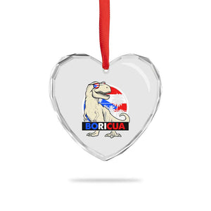 Funny Boricua Dinosaur Dino Puerto Rican Flag Hispanic Heritage Heart Crystal Glass Ornament TS11 Print Your Wear