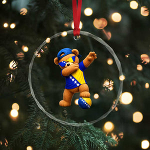 Funny Bosnia Teddy Bear Dabbing Fudbal Fan Gift Crystal Glass Ornament