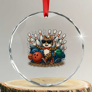 Funny Bowler Gift Crystal Glass Ornament Bowling Cat With Sunglasses TS12 Transparent Glass 3'' Circle Print Your Wear