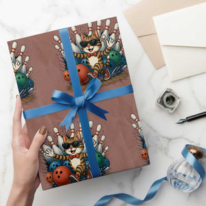 Funny Bowler Gift Wrapping Paper Roll Bowling Cat With Sunglasses TS12 Mocha Print Your Wear