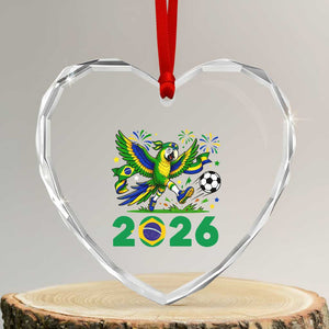 Funny Brazil Soccer Macaw Heart Crystal Glass Ornament 2026 Football Fan Graphic