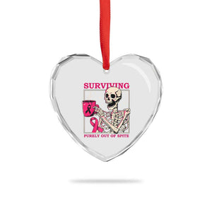 Funny Breast Cancer Skeleton Drinking Coffee Heart Crystal Glass Ornament Surviving Purely Out Of Spite Pink Ribbon Warrior