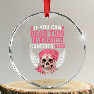 Funny Breast Cancer Survivor Crystal Glass Ornament Im Kicking Cancers Ass Pink Ribbon Skull TS10 Transparent Glass 3'' Circle Print Your Wear
