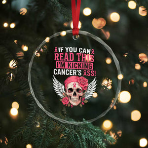 Funny Breast Cancer Survivor Crystal Glass Ornament Im Kicking Cancers Ass Pink Ribbon Skull TS10 Print Your Wear
