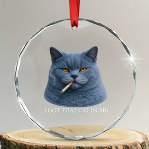 Funny British Shorthair Smoking Crystal Glass Ornament I Got That Cat In Me TS12 Transparent Glass 3'' Circle Print Your Wear