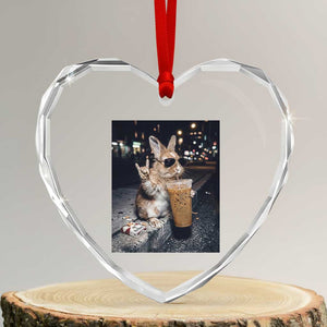 Funny Bunny Drinking Diet Coke Heart Crystal Glass Ornament Vintage 90s Graphic Meme TS14 Transparent Glass 3'' Heart Print Your Wear