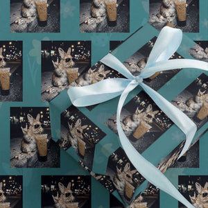 Funny Bunny Drinking Iced Coffee Wrapping Paper Roll Vintage 90s Graphic Meme TS14 Teal Print Your Wear