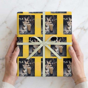 Funny Bunny Drinking Iced Coffee Wrapping Paper Roll Vintage 90s Graphic Meme TS14 Yellow Print Your Wear