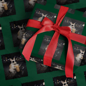 Funny Bunny Drinking Iced Coffee Wrapping Paper Roll Animal Meme Viral Internet TS14 Green Print Your Wear