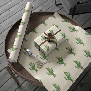 Funny Cactus Christmas Xmas Trees Lights Santa Hat Cactus Lovers Wrapping Paper Roll TS11 Beige Print Your Wear