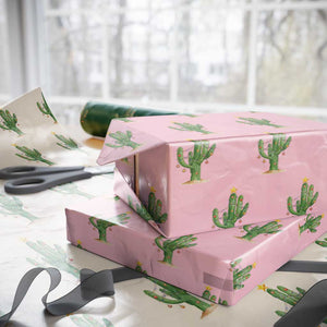 Funny Cactus Christmas Xmas Trees Lights Santa Hat Cactus Lovers Wrapping Paper Roll TS11 Light Pink Print Your Wear