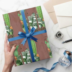 Funny Cactus Plant Lover Wrapping Paper Roll What The Fucculent TS12 Mocha Print Your Wear