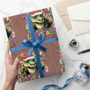 Funny Cajun Louisiana Christmas Santa's Alligator Wrapping Paper Roll TS11 Mocha Print Your Wear