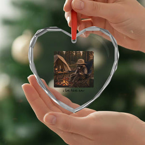 Funny Camping Raccoon Heart Crystal Glass Ornament I Live Here Now Outdoor Lover