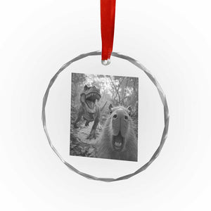 Funny Capybara Selfie With Dinosaur Meme Crystal Glass Ornament Animal Humor Gift TS12 Print Your Wear