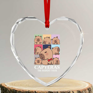 Funny Capybara Xmas Heart Crystal Glass Ornament Capyeras The Rodent Tour TS09 Transparent Glass 3'' Heart Print Your Wear