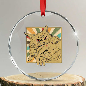 Funny Cat Bite Horror Anime Crazy Kitten Japanese Crystal Glass Ornament TS11 Transparent Glass 3'' Circle Print Your Wear