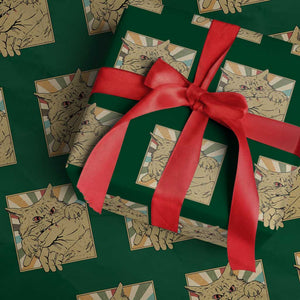 Funny Cat Bite Horror Anime Crazy Kitten Japanese Wrapping Paper Roll TS11 Green Print Your Wear